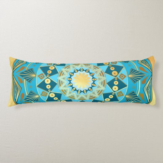 Coussins Longs Mandala bleu or sur fond or doux (Devant)