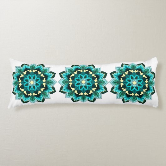Coussins Longs Mandala Motif 02 en aqua (Devant)