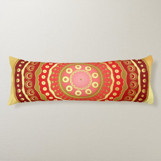 Coussins Longs Mandala Rouge Points Dorés sur Fond Doré Clair (Devant)