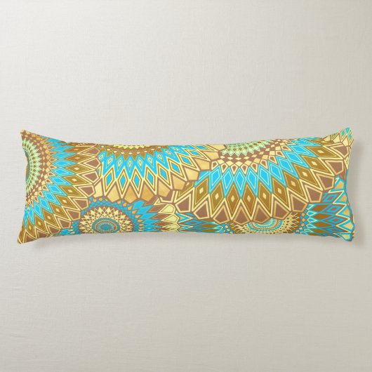 Coussins Longs Mandala superposé bleu marron or (Devant)