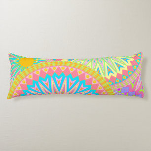 Coussins Longs Mandala superposé rose bleu jaune menthe violet