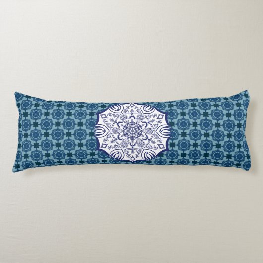 Coussins Longs Mandel Bleu & Blanc Avec Créatures Oreiller Corps (Devant)