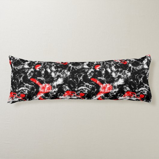 Coussins Longs Marbre Abstrait Rouge, Blanc et Noir (Devant)