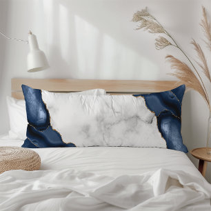 Coussins Longs Marbre blanc Agate Navy Blue dorée