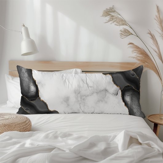 Coussins Longs Marbre Blanc Agate Noire Dorée