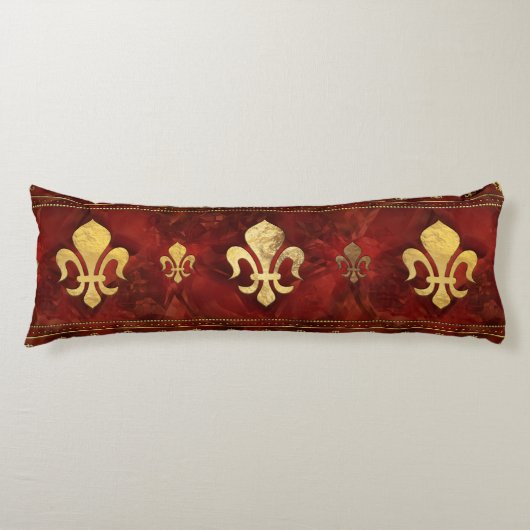Coussins Longs Marbre rouge et or Fleur de lis (Devant)