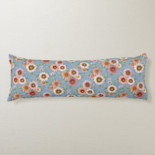 Coussins Longs Marguerites roses motif floral joli sur fond bleu