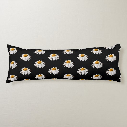 Coussins Longs Marguerites sur noir (Devant)