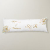 Coussins Longs Mariage de monogramme or Floral (Dos)
