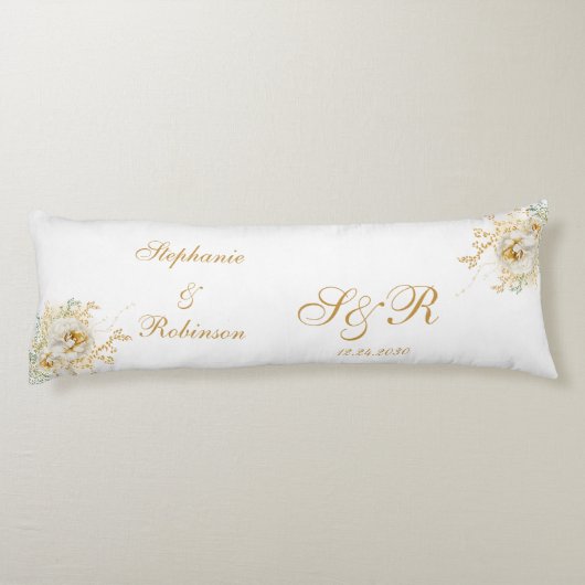 Coussins Longs Mariage de monogramme or Floral (Dos)