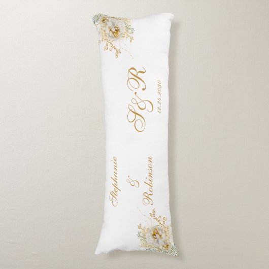 Coussins Longs Mariage de monogramme or Floral (Devant (Vertical))