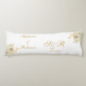 Coussins Longs Mariage de monogramme or Floral (Devant)