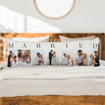 Coussins Longs Mariage Photo Collage 7 Photo Off White MARIED<br><div class="desc">Coussin de corps photo de mariage personnalisé avec MARRIED imprimé en typographie élégante. La palette de couleurs est neutre, blanc cassé et bleu foncé - que vous pouvez modifier pour convenir à votre décor maison. (Message-moi si vous avez besoin d'aide.) Le modèle photo est configuré pour vous pour ajouter 7...</div>