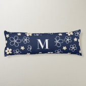 Coussins Longs Marine bleu crème fleur motif rétro (Dos)
