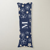 Coussins Longs Marine bleu crème fleur motif rétro (Devant (Vertical))