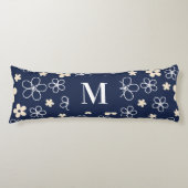 Coussins Longs Marine bleu crème fleur motif rétro (Devant)