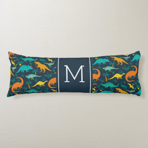 Coussins Longs Marine   Joli Motif Dinosaure coloré Monogramme en