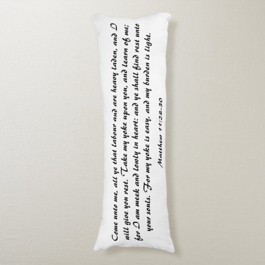 Coussins Longs Matthieu 11:28 Bible Scripture Verse Noir & Blanc (Devant (Vertical))