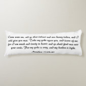 Coussins Longs Matthieu 11:28 Bible Scripture Verse Noir & Blanc (Devant)