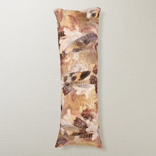 Coussins Longs Mélange exotique Tons Brown Plumes d'oiseaux Impri (Devant (Vertical))