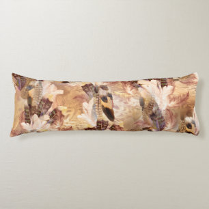 Coussins Longs Mélange exotique Tons Brown Plumes d'oiseaux Impri