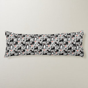 Coussins Longs Mignon motif sans couture de chat noir sur fond gr