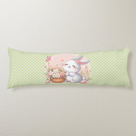 Coussins Longs Mignonne lapin de printemps/Pâques avec oeuf (Devant)