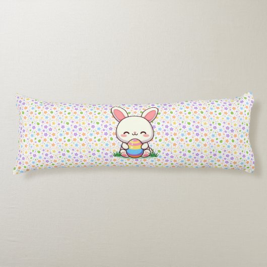 Coussins Longs Mignonne lapin de printemps/Pâques avec oeuf (Devant)