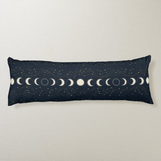 Coussins Longs Minimalist Lunar Phases Pattern with Stars and Nig (Dos)
