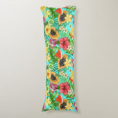 Coussins Longs Mix-fruit tropical, fleurs et feuilles en bleu (Devant (Vertical))