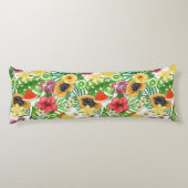 Coussins Longs Mix-fruit tropical, fleurs et feuilles sur blanc (Dos)