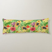 Coussins Longs Mix-fruit tropical, fleurs et feuilles sur jaune (Dos)