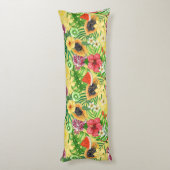 Coussins Longs Mix-fruit tropical, fleurs et feuilles sur jaune (Dos (Vertical))