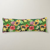 Coussins Longs Mix-fruits tropicaux, fleurs et feuilles en noir (Dos)