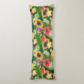 Coussins Longs Mix-fruits tropicaux, fleurs et feuilles en noir (Dos (Vertical))