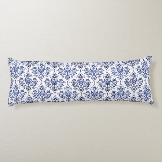 Coussins Longs Modèle de damas fleuri - bleu (Dos)