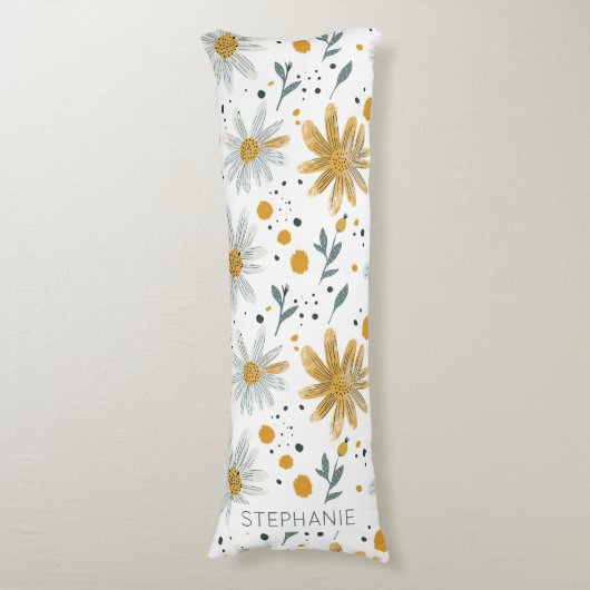 Coussins Longs Modèle floral blanc et jaune (Devant (Vertical))