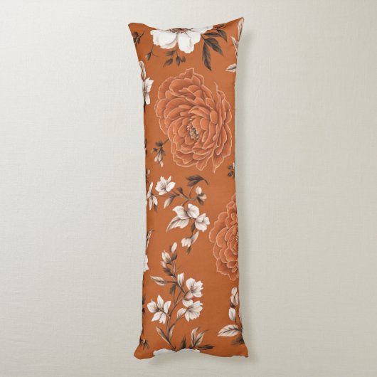 Coussins Longs Modèle Floral Orange Brûlé (Dos (Vertical))