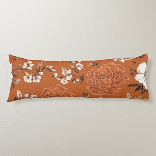 Coussins Longs Modèle Floral Orange Brûlé (Devant)