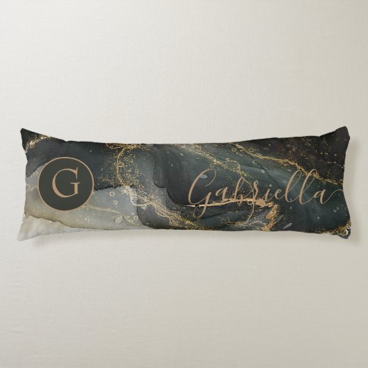 Coussins Longs Monogramme Abstrait en marbre noir (Devant)