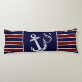 Coussins Longs Monogramme Ancre nautique Marine Bleu marron rayé (Dos)