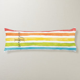 Coussins Longs Monogramme arc-en-ciel Nom Initial Personnalisé Co