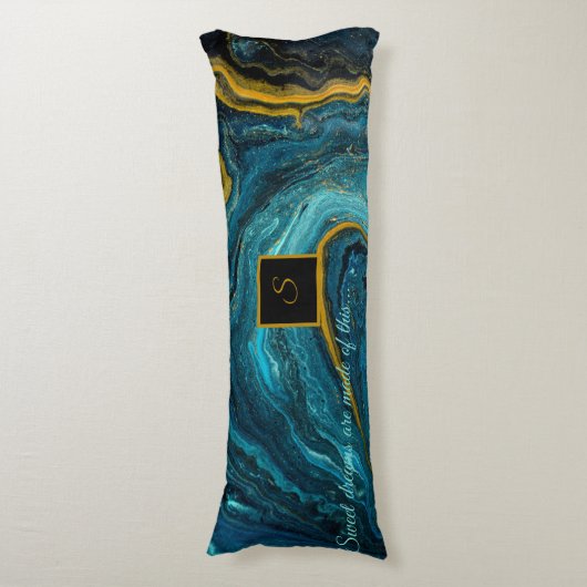 Coussins Longs Monogramme Bleu Vert Or Marbre Abstrait (Devant (Vertical))