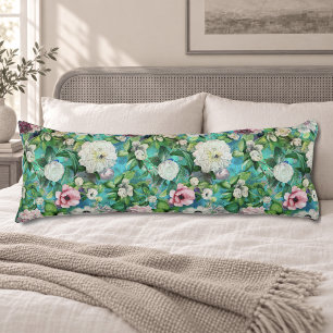 Coussins Longs Monogramme botanique à l'aquarelle rose bleu éléga