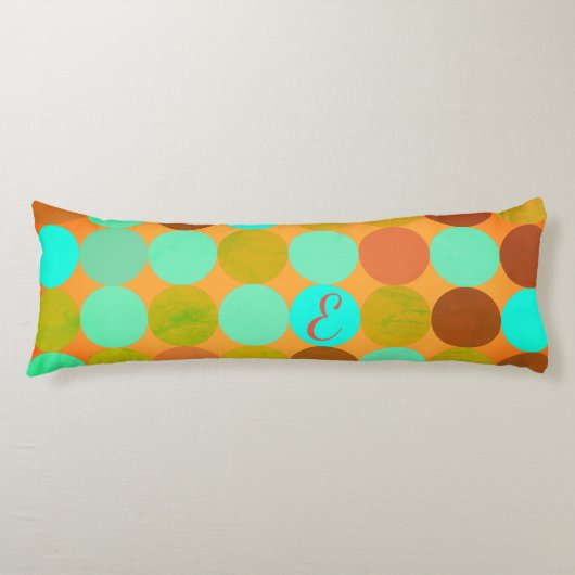 Coussins Longs Monogramme Cercles Turquoise Bleu Vert & Orange (Devant)