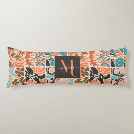 Coussins Longs Monogramme coloré Script Retro motif floral (Devant)