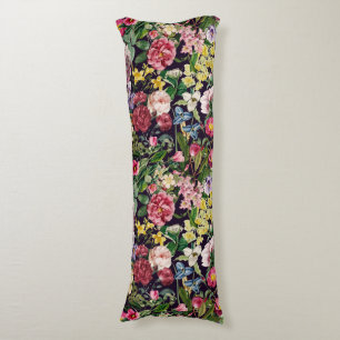 Coussins Longs monogramme de motif noir vintage rose