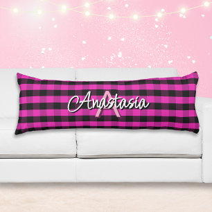 Coussins Longs Monogramme de Noël à carreaux rustique rose