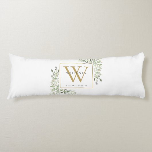 Coussins Longs Monogramme de verdure moderne or (Devant)