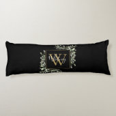 Coussins Longs Monogramme d'or noir personnalisé Vert Floral (Dos)
